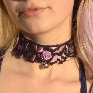 Cute Collar DDLG Necklace Choker Pleated Bell Bats